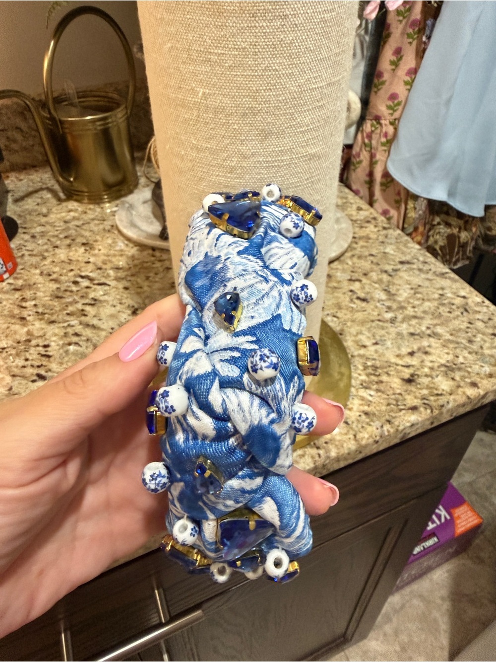 Brianna Cannon Embellished Blue Floral Headband with Sapphire Crystals - Picture 4 of 5